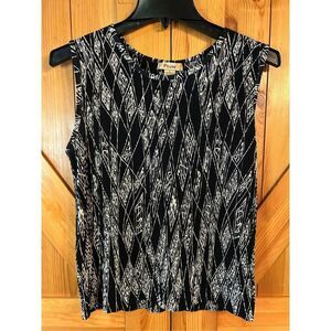 PLISSE' SLEEVELESS KHAKI/BLACK PULLOVER BLOUSE, 100% POLYESTER, SIZE L (8376)